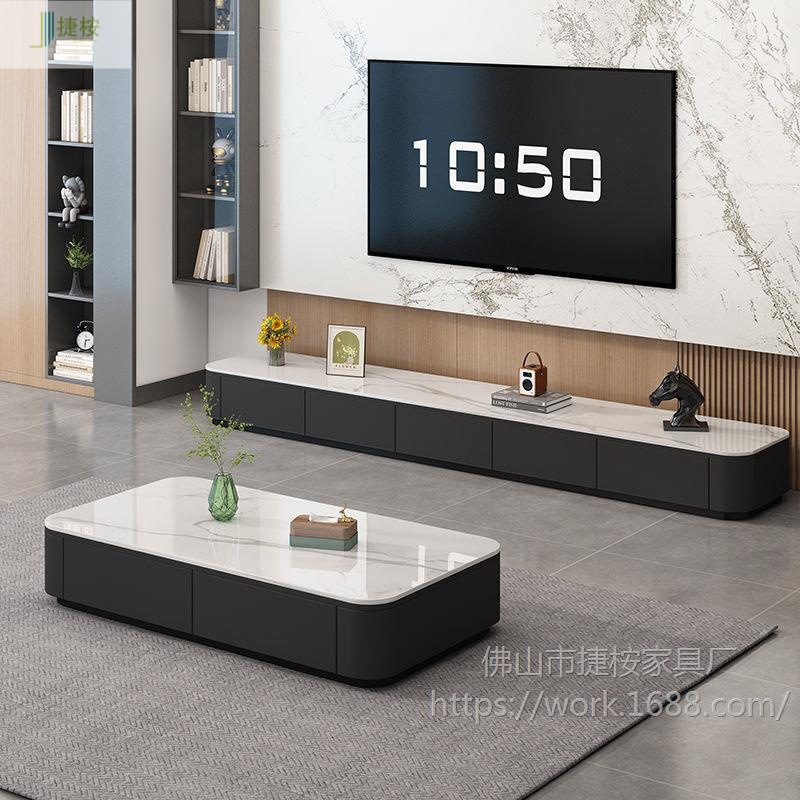 Black Tv Cabinet for Living Room, 2026 New Model, Small Apartment, Light Luxury, High-End Floor-Standing Coffee Table and Tv Cabinet Set