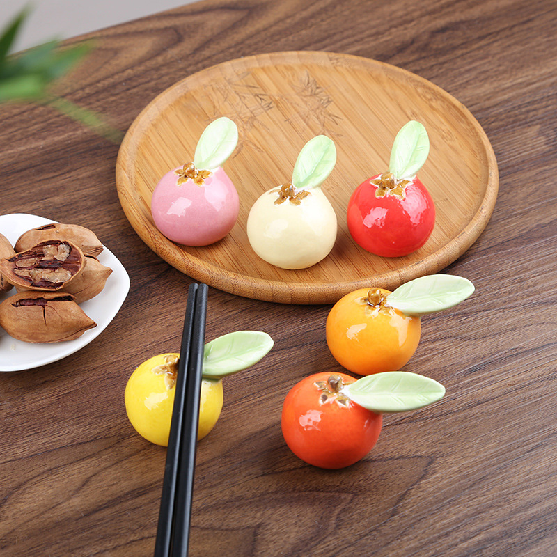 Cute Orange Chopstick Holder, Japanese Ceramic Glaze, Chopstick Dropper for Home, Orange Mini Fruit Ornament