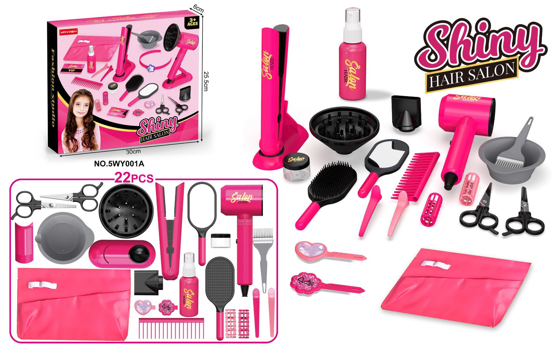 Secador de pelo eléctrico transfronterizo para niños, barra de lacio, juego de corte de pelo, herramientas de vestir, herramientas de peluquería, juguetes de juego para el hogar