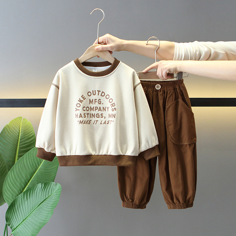 6127 Traje de primavera para niños 2025 nuevo suéter para niños fresco y guapo primavera y otoño estilo coreano hermoso traje de bebé de dos piezas