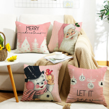 跨境新款圣诞节抱枕客厅沙发卧室阳台靠枕单面亚麻亚马逊家居靠枕