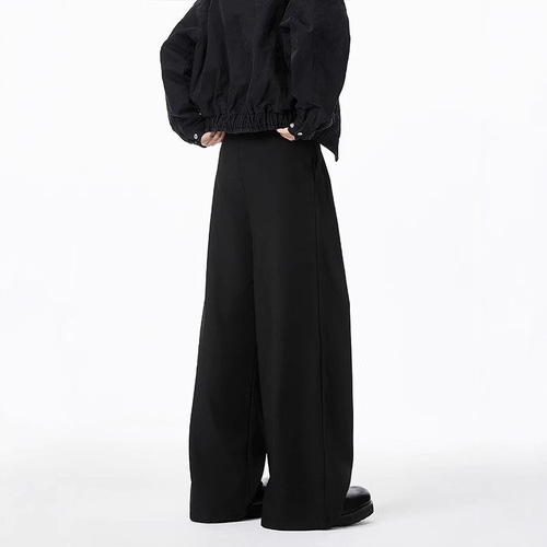 Cleanfit Black Bending Knife Straight Leg Men's Spring and Autumn Feeling Wide Leg Casual Trousers with Drape Professional Suit Pants