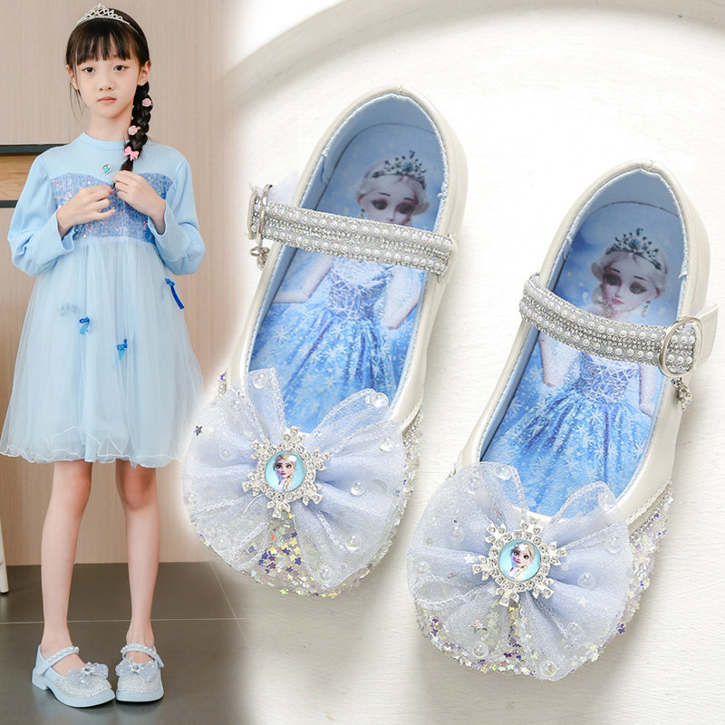 Girls Leather Shoes Spring and Autumn 2025 New Aisha Crystal Shoes Children's Shoes Little Girls Baby Soft Sole Princess Shoes