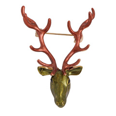 歐美氣質聖誕節滴油可愛鹿頭胸針 動物卡通麋鹿別針珍珠水鑽胸花