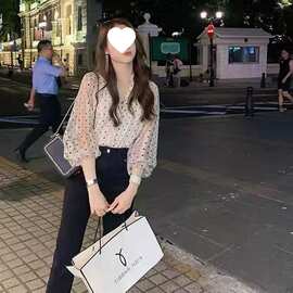 夏季新百搭波点蕾丝衫女夏薄款雪纺衬衫上衣早秋减龄漂亮洋气小衫