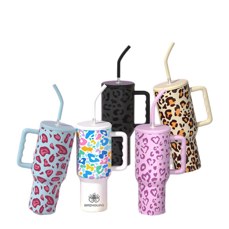 40 Oz Leopard Print Large Capacity Car Stainless Steel Thermos Cup Thermos Pot Cold Heat Preservation Long-term Ulation