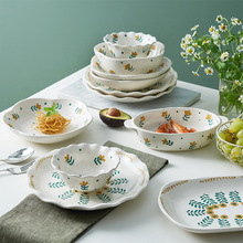 碗碟套装家用创意轻奢陶瓷餐具套装沙拉盘子碟釉下彩可爱单个饭碗