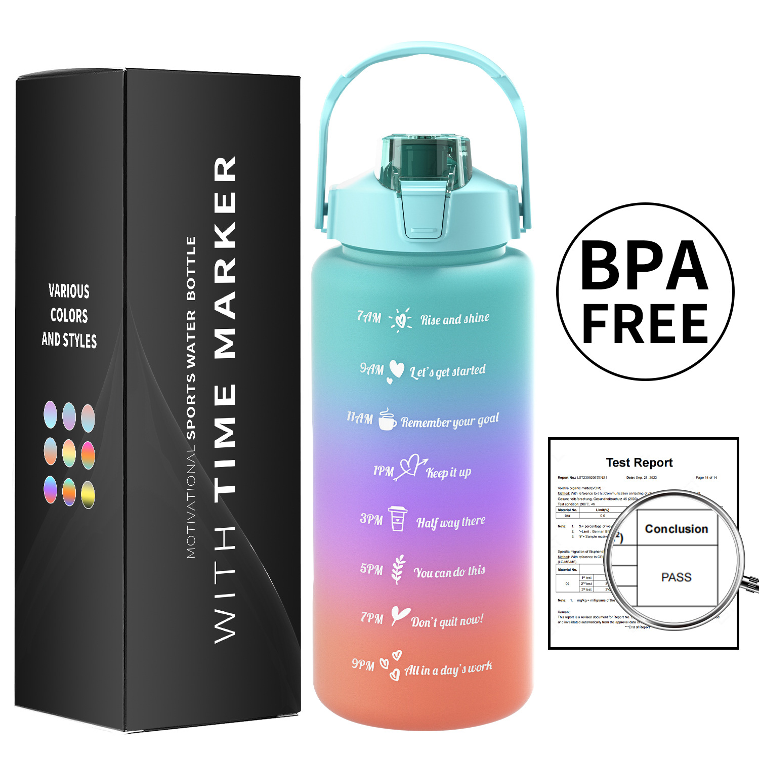 Taza de agua de gran capacidad taza de paja de plástico espacio simple olla botella de equitación deportes al aire libre taza de agua conjunto de tres piezas con caja