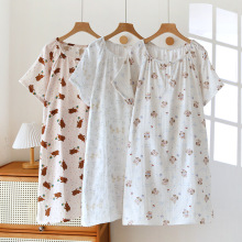 夏季女士可爱短袖睡裙纯棉双层纱布宽松套头款家居裙可外穿碎花裙