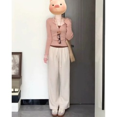 秋の新デザインスリムフィットVネックセータートップ万能キャミソール+ストレートパンツ3点セット