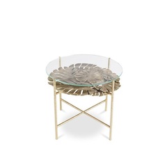 Italian light luxury pure copper coffee table villa living room Carvelli brass glass leaf shape luxurious round side table