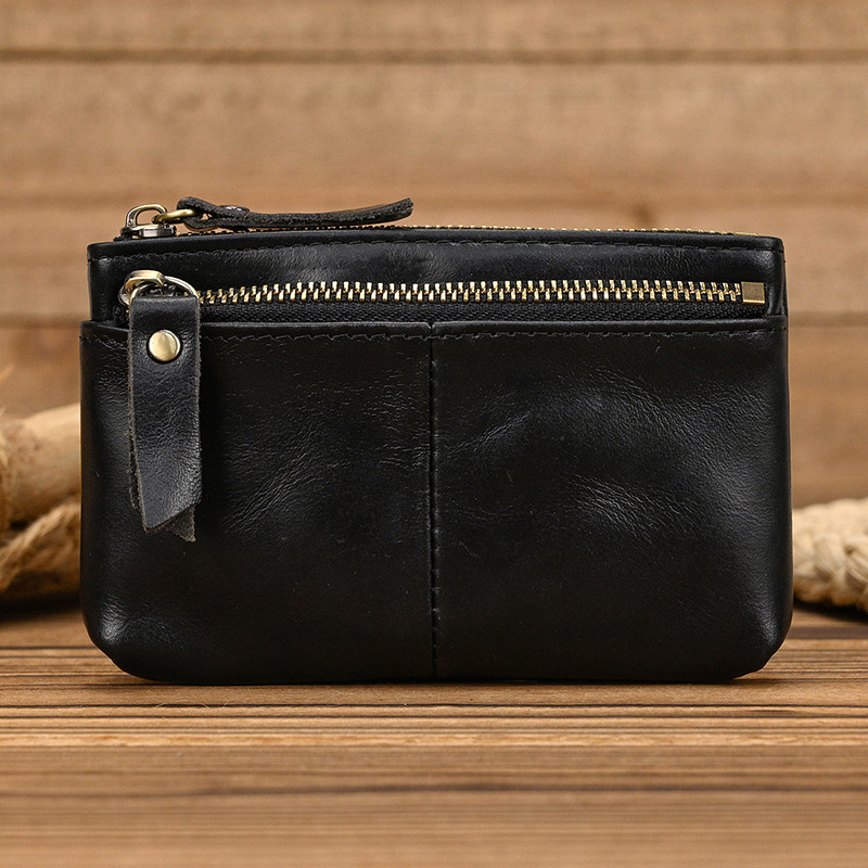 工場直売狂馬皮ゼロ財布男性レトロ本ベルトキーホルダー牛革硬貨袋キーホルダー