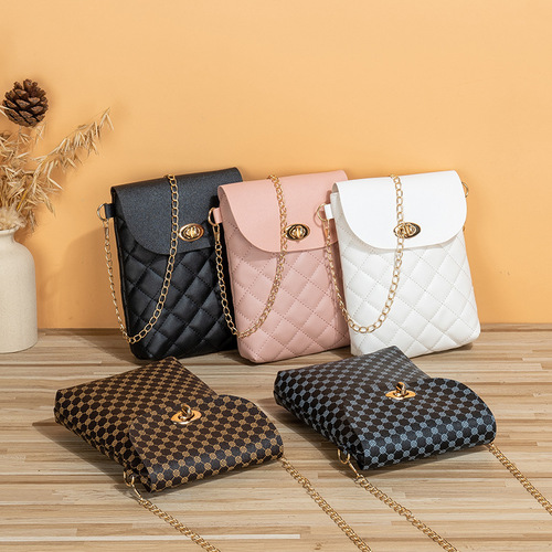 Women's Bags  New Printed Shoulder Bag Trendy Mobile Phone Bag Lock Plaid Bag One Piece Dropshipping