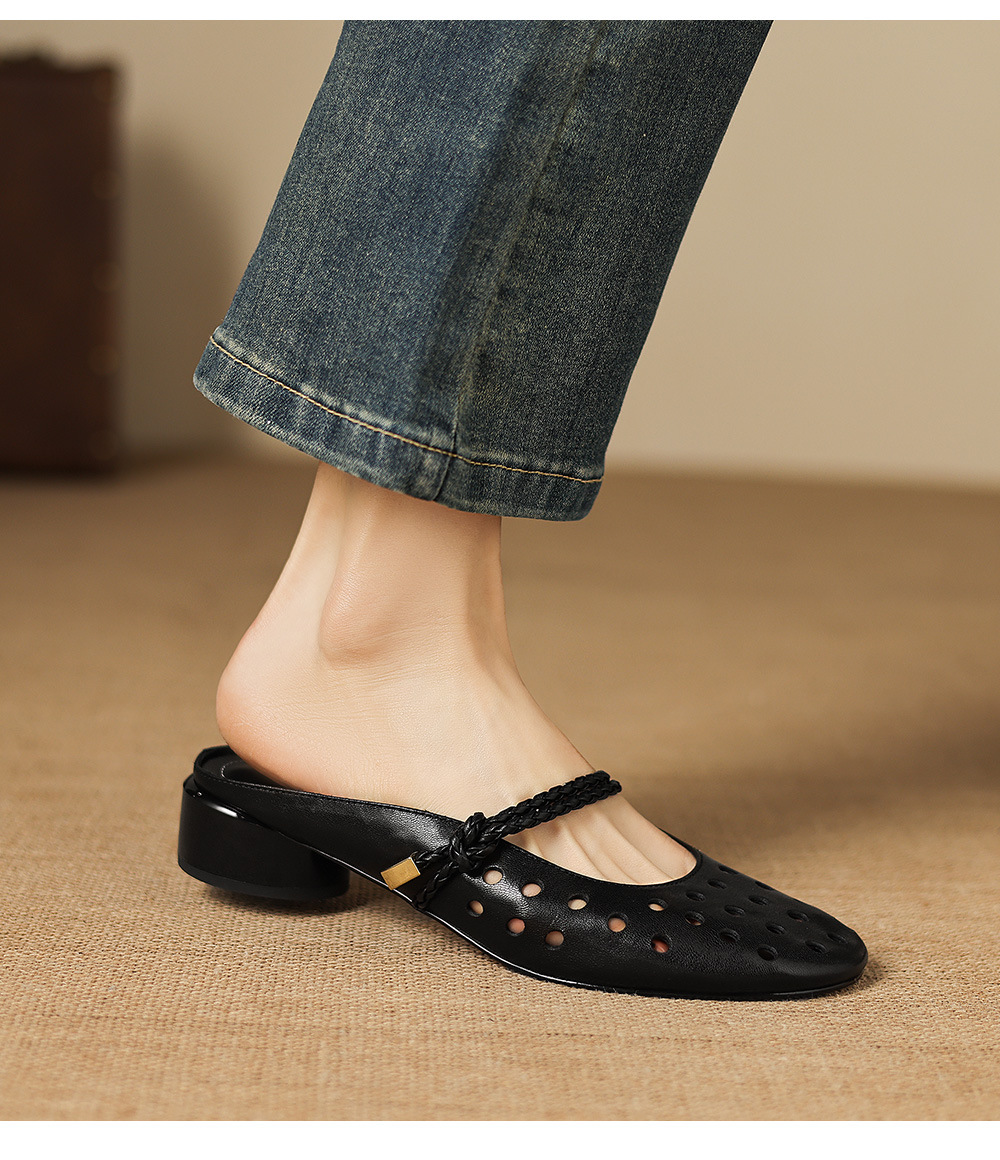 Sandal cao gót nữ quai ngang hở mũi, gót 3 cm, kiểu dáng thanh lịch — đen chi tiết 14