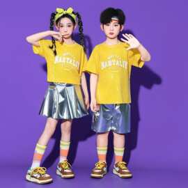 六一儿童啦啦队亮片团体表演服街舞运动会hiphop演出装啦啦操黄色