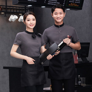 Milk Tea Shop Work Clothes Catering Coffee Shop Cake Shop Western Restaurant Waiter Dessert Shop Women's Clothing Short-Sleeved Printing