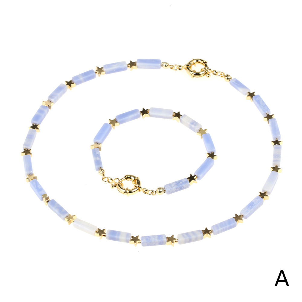 Fashion Pentagram Rectangle Copper Beaded Agate Bracelets Necklace