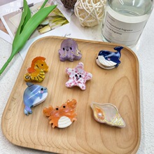 趣味海洋系列醋酸抓夹可爱海星水母卡通侧边夹后脑勺盘发鲨鱼夹女