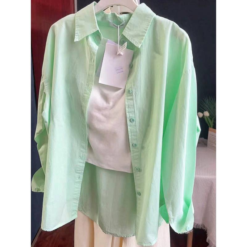 Dopamine Mint Mambo White Shirt Women's Super Fairy Loose Slimming Flesh Covering Commuter Shirt Outer Wear Top Dopamine Mint Mambo White Shirt Women's Super Fairy Loose Slimming Flesh Covering Commuter Shirt Outer Wear Top