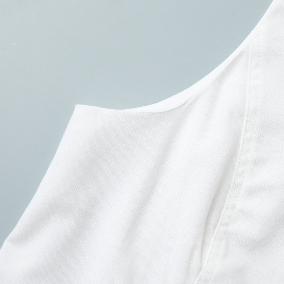 Bộ vest gile và quần short nữ chất liệu lanh cotton, áo khoét vai không tay, kiểu công sở — Màu mơ, Màu nâu đậm, Màu trắng, Màu xanh nước biển chi tiết 15