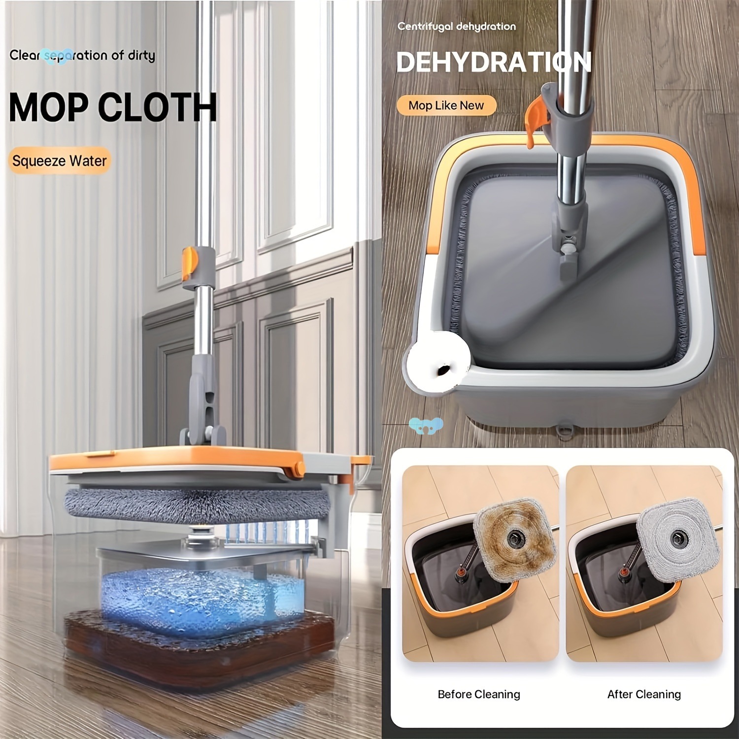 Dual Chamber Square Mop Bucket con Stains Steel Handle