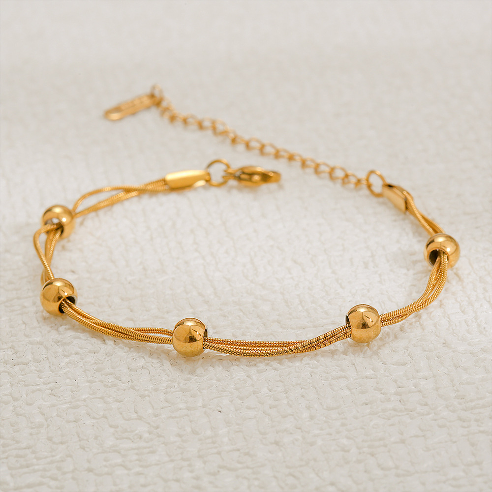 18K Real Gold Plated Plating Material 304 Stainless Steel Pendant Material Simple Style Geometric Titanium Steel 18K Gold Plated Bracelets In Bulk