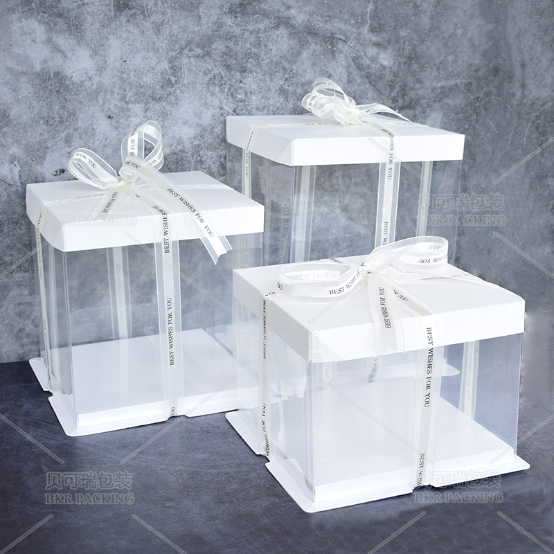 透明生日蛋糕盒批发4/6/8/10/12寸单层双层加高蛋糕包装盒三合一