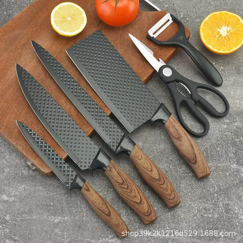 刀具套装不锈钢套刀六件套肥仔柄披覆水果刀菜刀厨刀厨房刀具组合