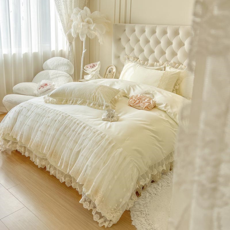 Parure de lit quatre pièces avec volant de lit en coton_voghion.com