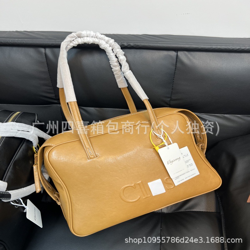 Cl Pamperly Large Boston Bag Vegetable-Tanned Top Grain Cowhide Handbag Briefcase Underarm Travel Bag - Thumbnail 6