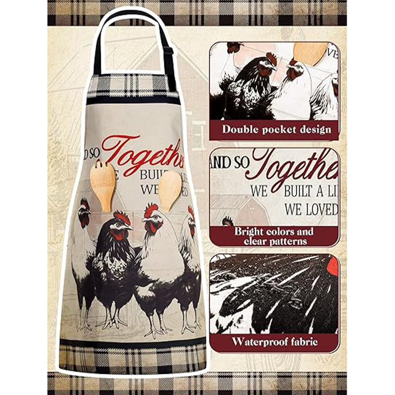 Nuevo delantal estadounidense transfronterizo de alta calidad impresión digital patrón de granja de pollos ropa de trabajo publicitaria delantal personalizado