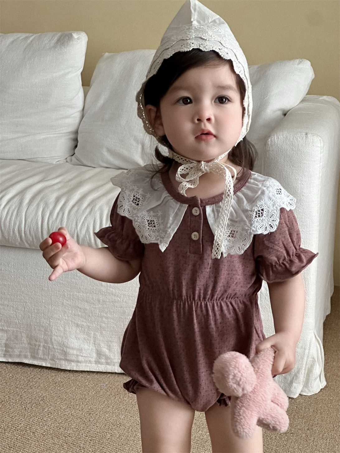 Bebé de manga corta triángulo trepando verano delgado 2025 ropa de verano para bebés ropa para niños coreanos cuello de encaje de bebé con hebilla abierta image 6