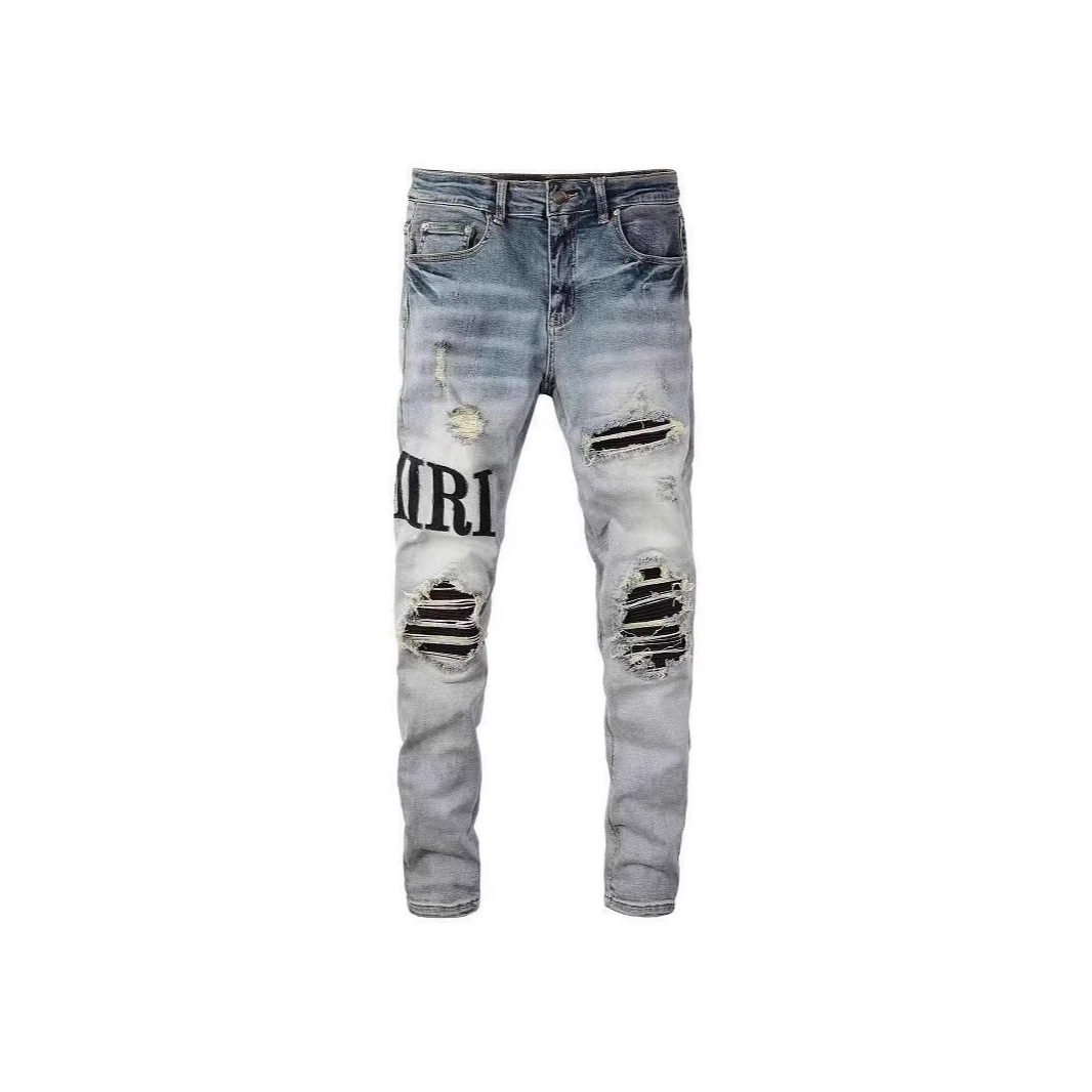 High Street Ripped Patch Slim-fit Skinny Jeans Men's Spring and Summer 2024 New Arrival Amiri Stelliac Pants