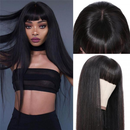 European and American cross-border wig independent station ladies air bangs long straight hair European and American high temperature silk chemical fiber wig headgear