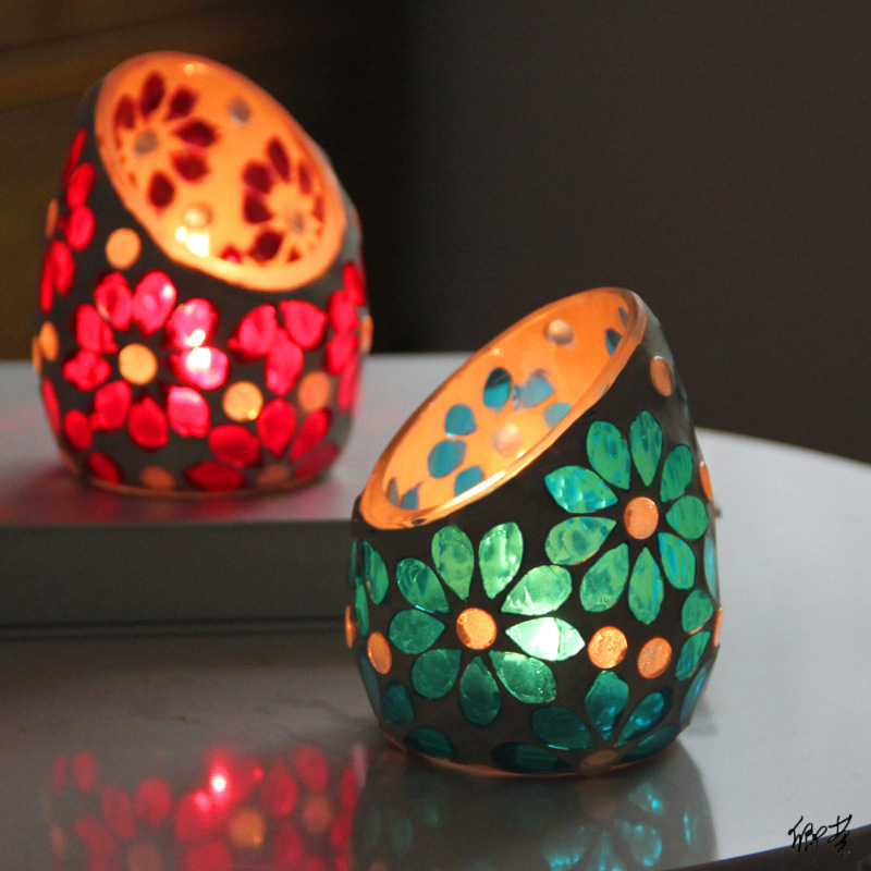 Candle Empty Cup Romantic Flower Mouth Glass Mosaic Home Decoration Empty Cup Handmade Bag Container Decoration Cup