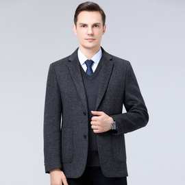 品牌冬装男式双面呢西服青中年时尚加厚百搭羊毛呢潮流保暖外套男
