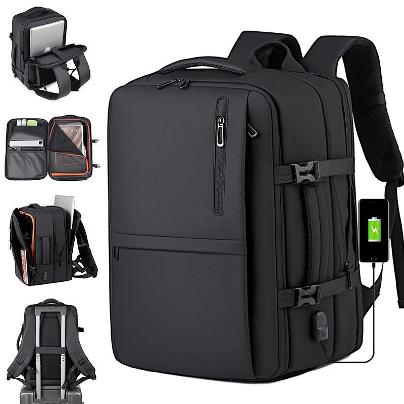 Multifunctional Expansion Backpack, Business Travel Large-Capacity Computer Bag, USB Interface, Waterproof, Carry-On School Bag