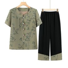 老太太薄款衣服套装女中老年人短袖衬衫奶奶夏装70岁80妈妈两件套