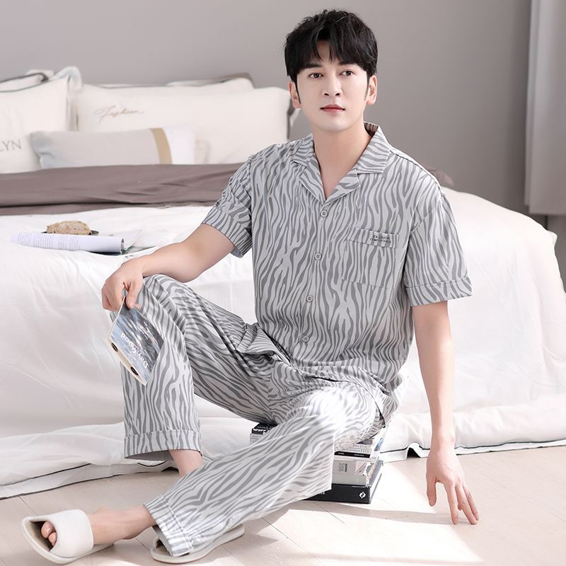 Pijamas verano de los hombres 100% algodón pantalones de manga corta de algodón verano delgado más tamaño de mediana edad homewear de los hombres