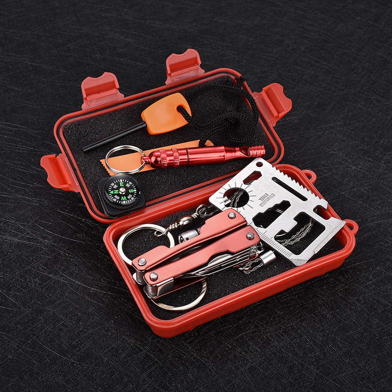 Equipo de supervivencia multifuncional herramienta supervivencia traje campo caja Primeros Auxilios SOS pedernal cuchillo suministros emergencia al aire libre