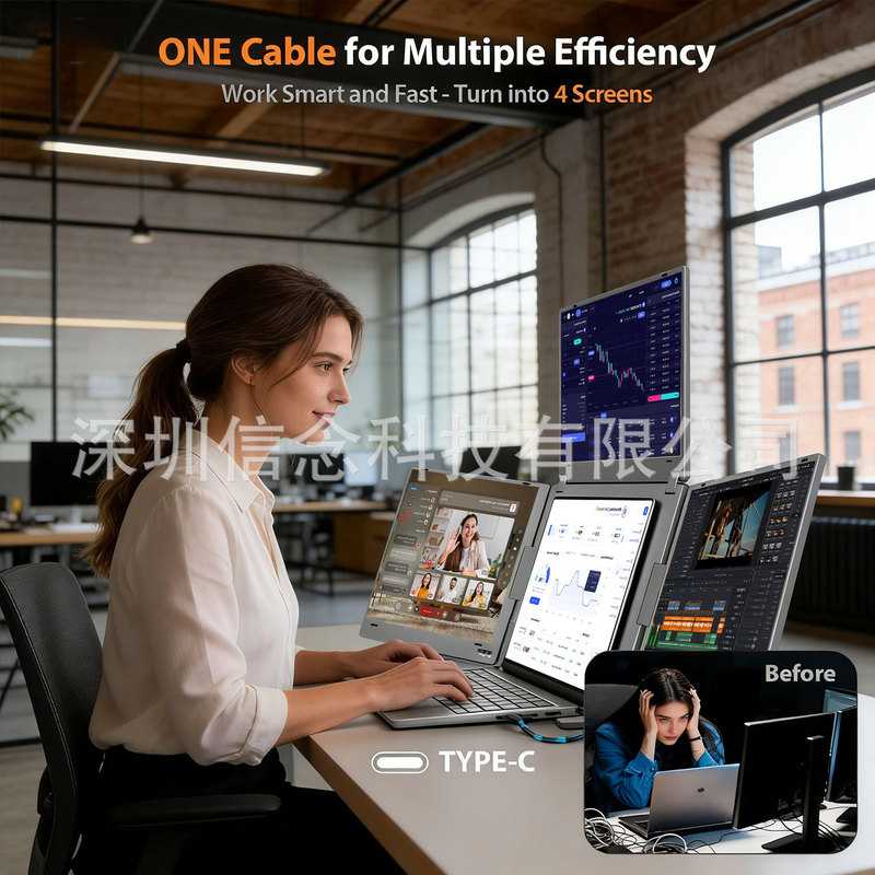Portable Three-Screen Monitor for Win-Mac Dual Systems, 14-15.6inch Multiple Specifications Available Portable Three-Screen Monitor for Win-Mac Dual Systems, 14-15.6inch Multiple Specifications Available