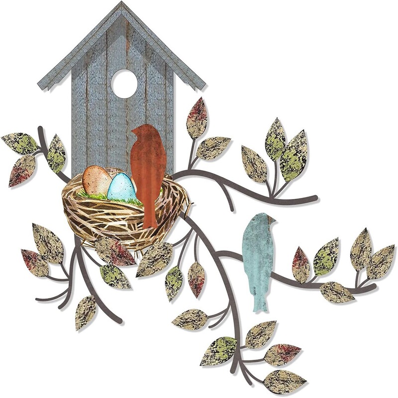 Cross-Border Hot-Selling Metal Iron Art Bird Wall Hanging Silhouette Wall Decorations Birdhouse Wall Art Decorations