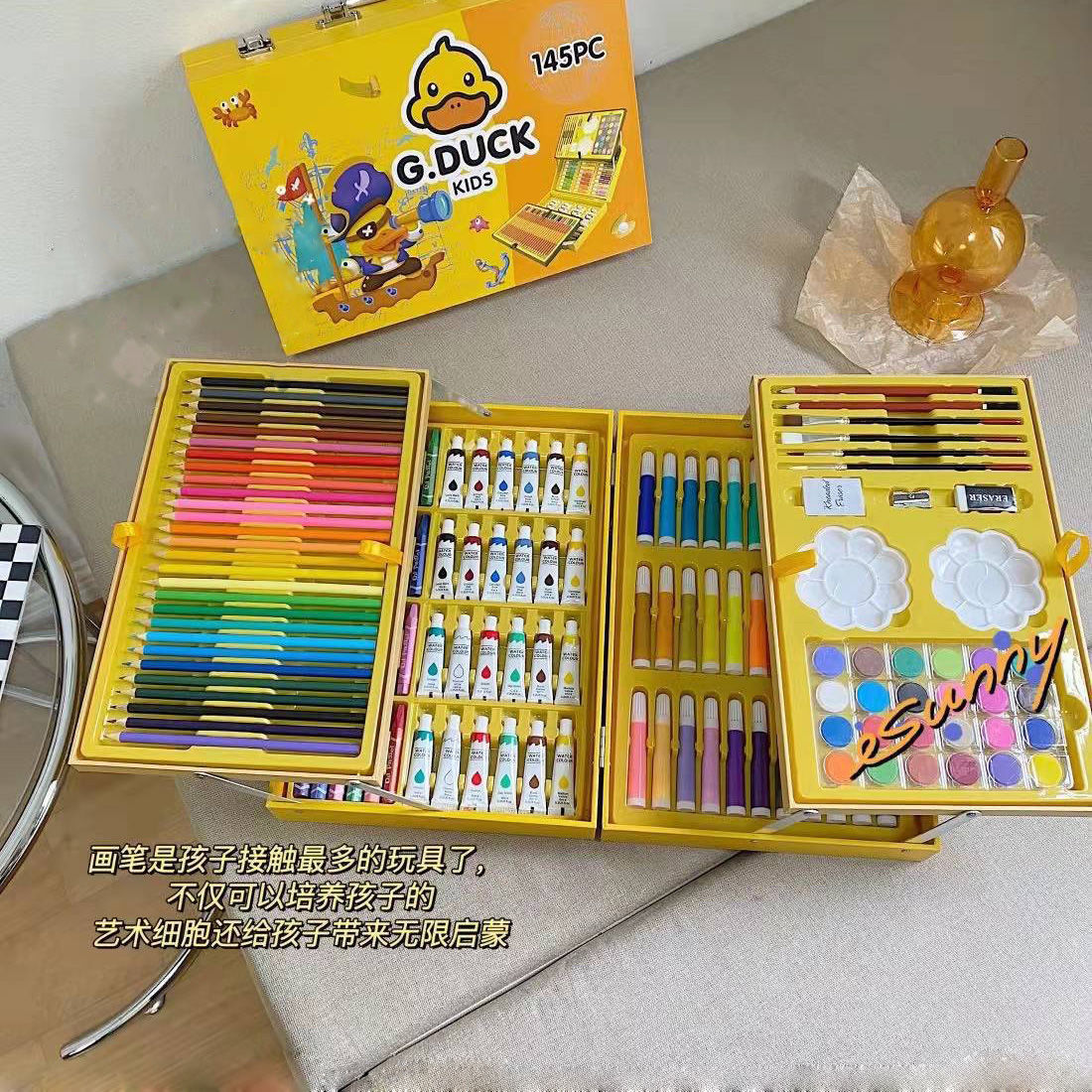 145 caja de aluminio de doble capa, bolígrafo de acuarela, juego para niños, herramienta de dibujo, caja de regalo de pintura, pintura de arte, juego completo de lujo