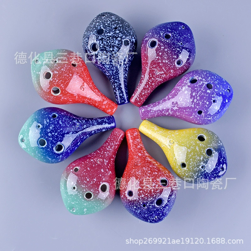 Six-hole oval alto AC-tuning starry sky pottery beginners students perform musical instruments 6-hole C-tuning oval can be engraved