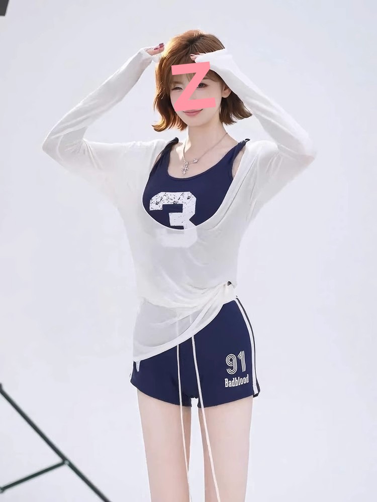 美式辣妹性感时尚运动套装女夏季防晒罩衫吊带背心上衣短裤三件套