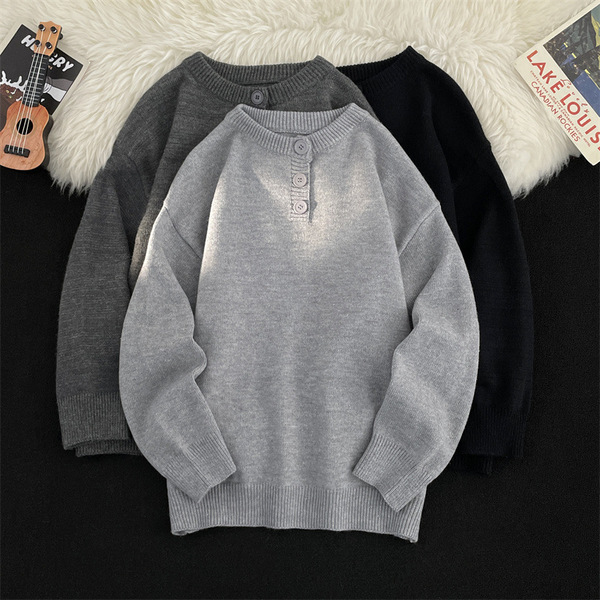 demi-season Japanese retro knitted sweater with a round collar