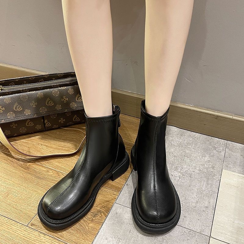 2025 New Autumn and Winter Women's Boots Internet Celebrity Super Popular Mango Toe Women's Short Boots Ankle Boots Rear Zipper Leather Boots Boots