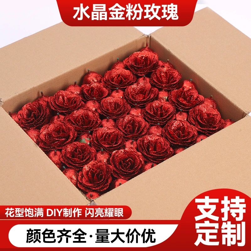 Производитель оптовая имитация золотого порошка хрустальная розовая цветочная головка синего демона красная поддельная цветочная вспышка трансграничная роза