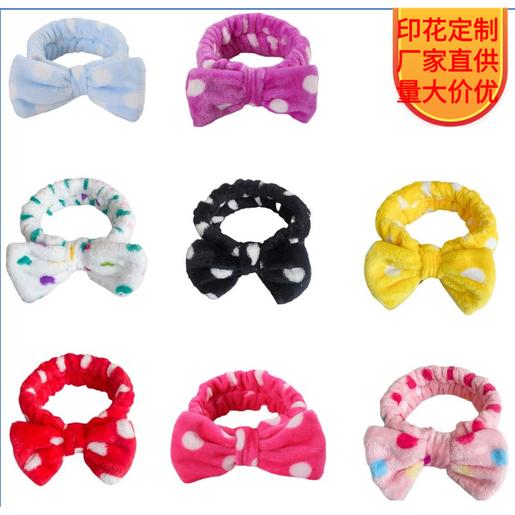 Europa y América Amazon lindo lunares de terciopelo coral arco banda de pelo femenino lavado de cara diadema maquillaje deportes accesorios para el cabello al por mayor