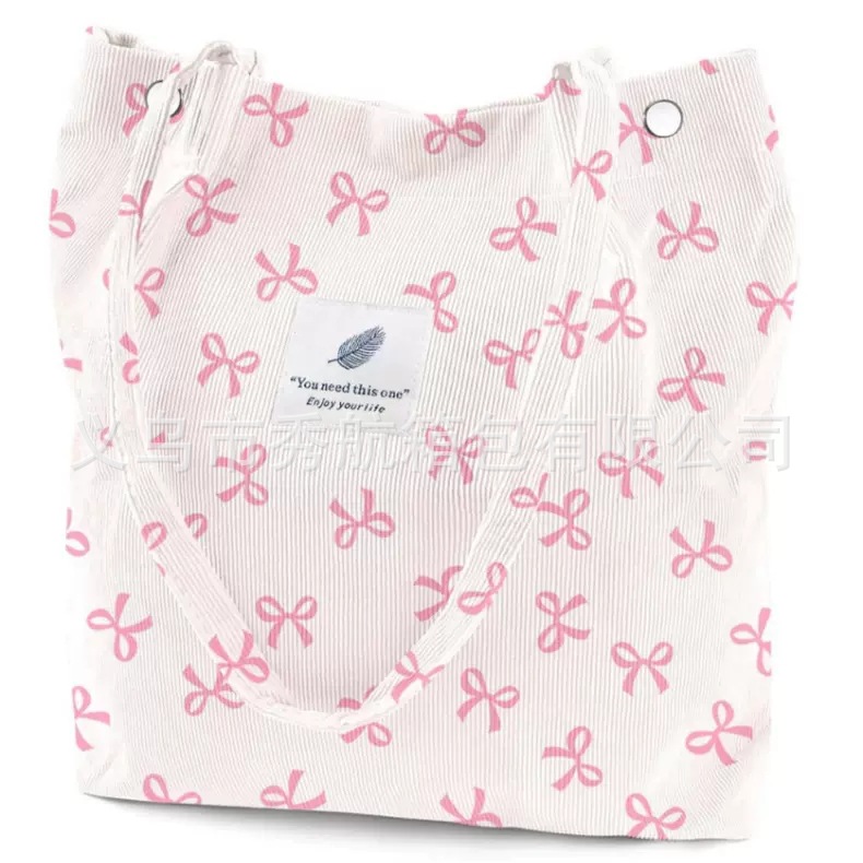 Bolso de lona de pana simple estilo ins Bolso de lona con doble hombro Bolso de almacenamiento de viaje Bolso femenino Bolso de hombro